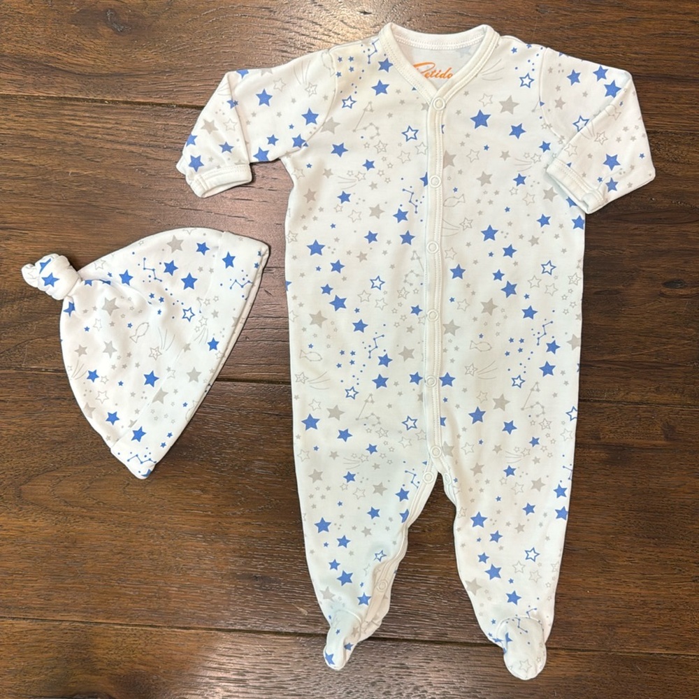 Petidoux - Twinkle Twinkle Baby Set - Blue - Footie & Hat - Size:3M
